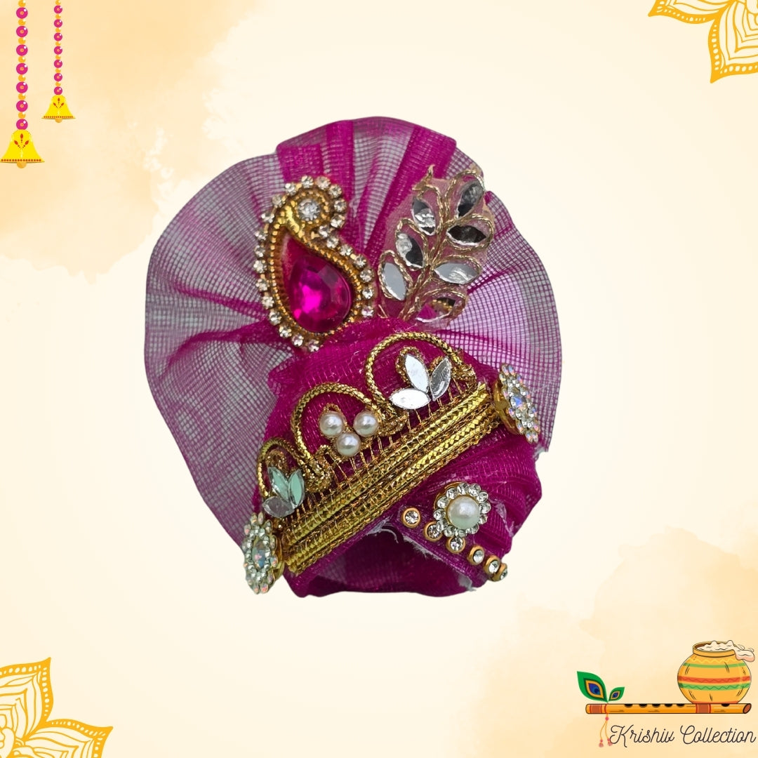 Yellow & Magenta Laddu Gopal Ji Poshak with Matching Pagdi