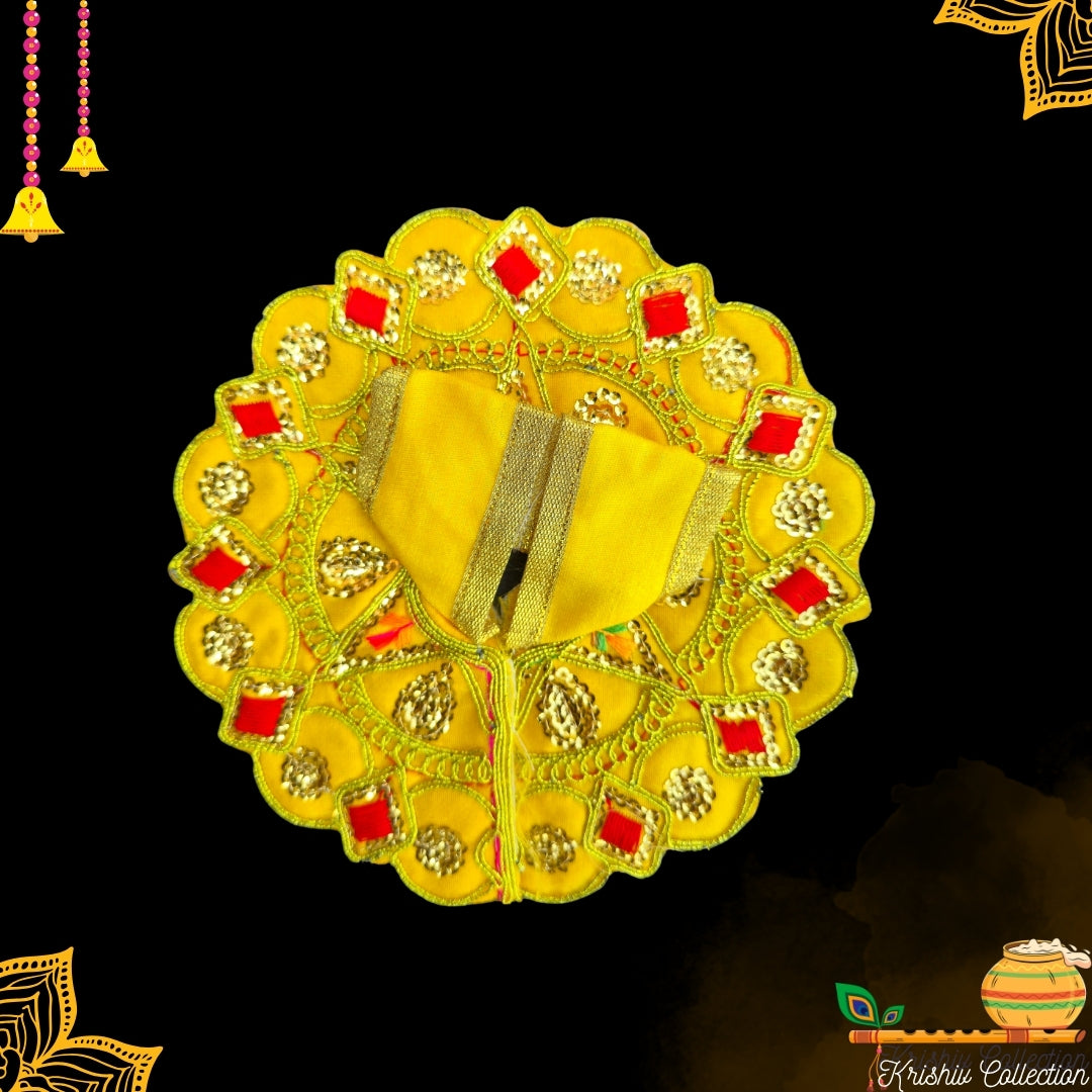 Golden Yellow & Red Embroidered Laddu Gopal Ji Poshak – Sunshine Collection