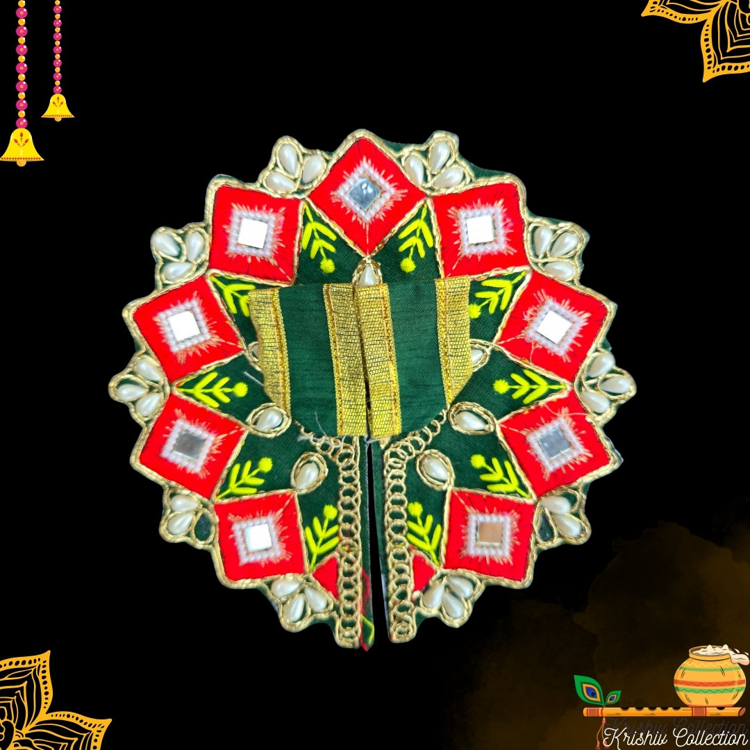 Yellow & Red Mirror Embroidered Laddu Gopal Ji Poshak – Festive Radiance Edition